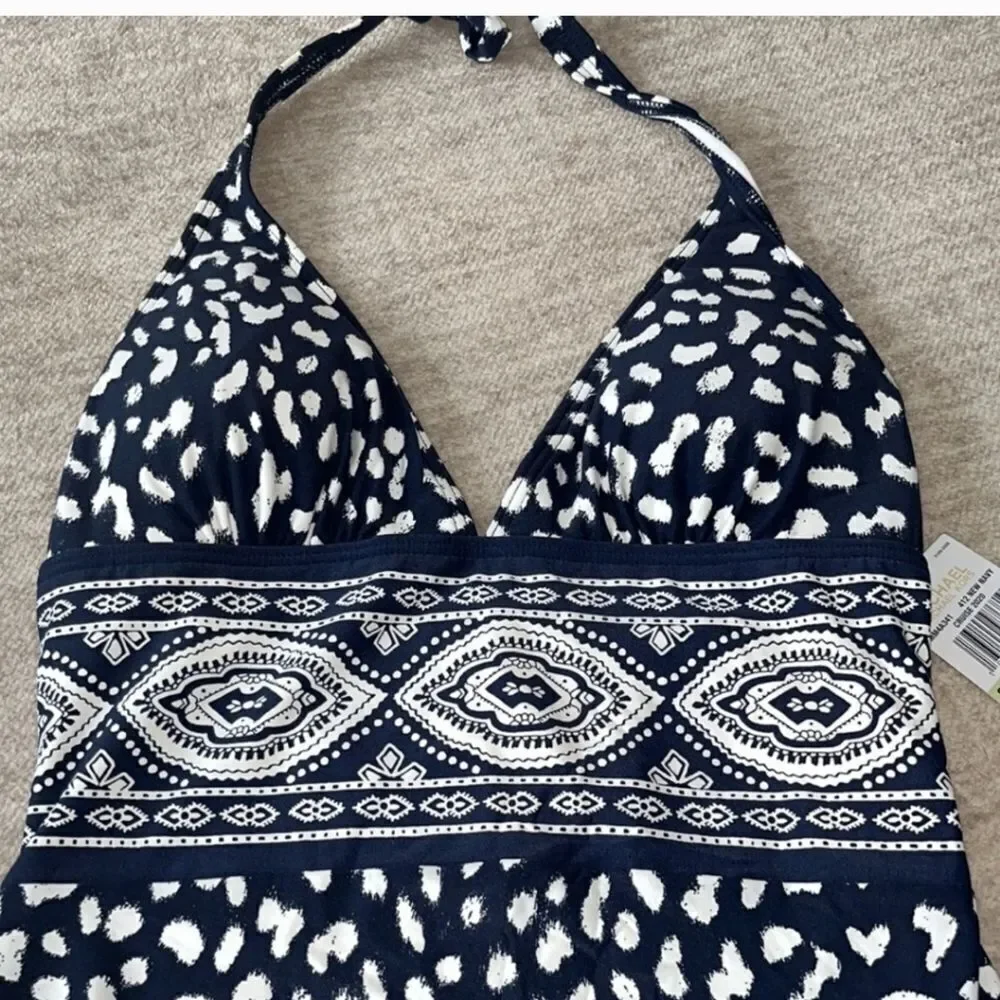 Michael Kors halter Navy/white women's size 10 one piece smooth shaper swimsuit